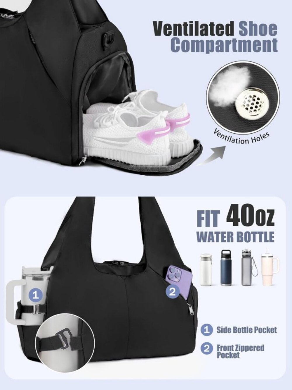 Stylish Gym Bag for Women with Shoe & Wet Compartments, Yoga Mat Holder Included - Picture 3 of 8